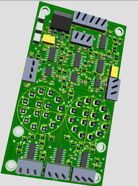 La placa en 3D, en Proteus.